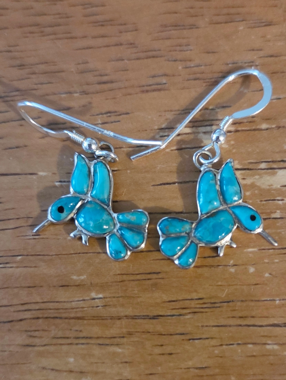 American West Turquoise Sterling Silver Hummingbird Drop Earrings